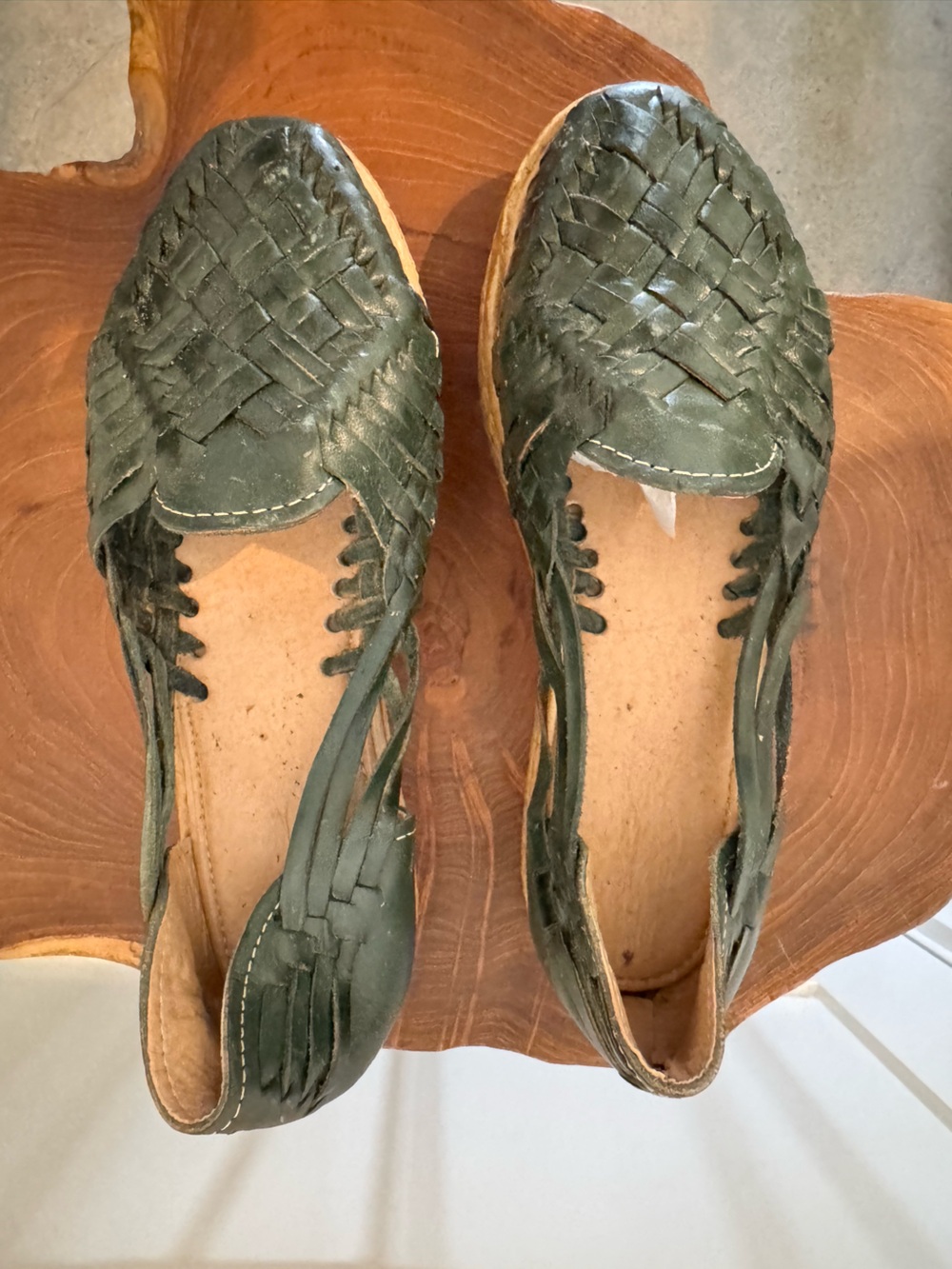 Woven Leather Huarache Platform Espadrille Flats - Green New Size 7
